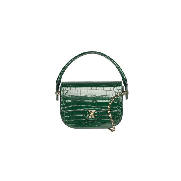 CHANEL Mini Flap Bag with Top Handle Crocodile Embossed Calfskin