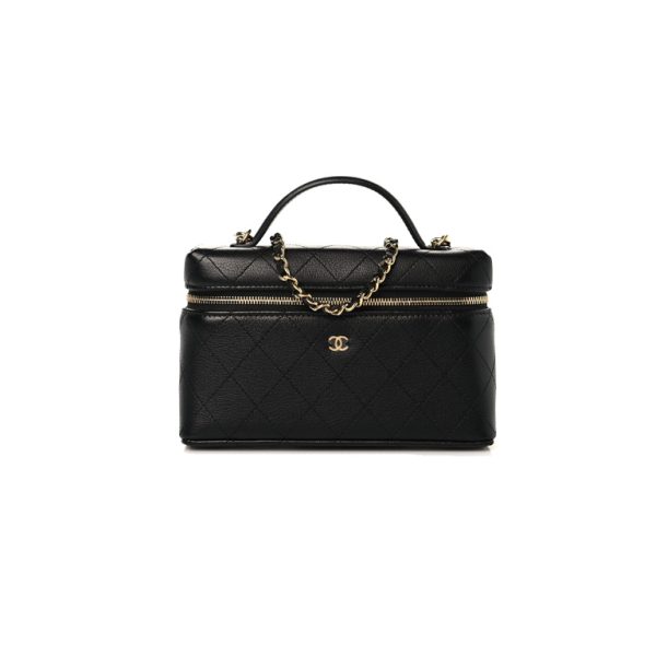 CHANEL 26P Goatskin Quilted Top Handle Slim Vanity With Chain Black
