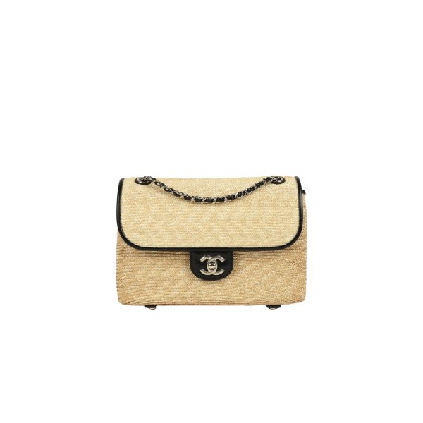 CHANEL Small Flap Bag Braided Straw, Lambskin