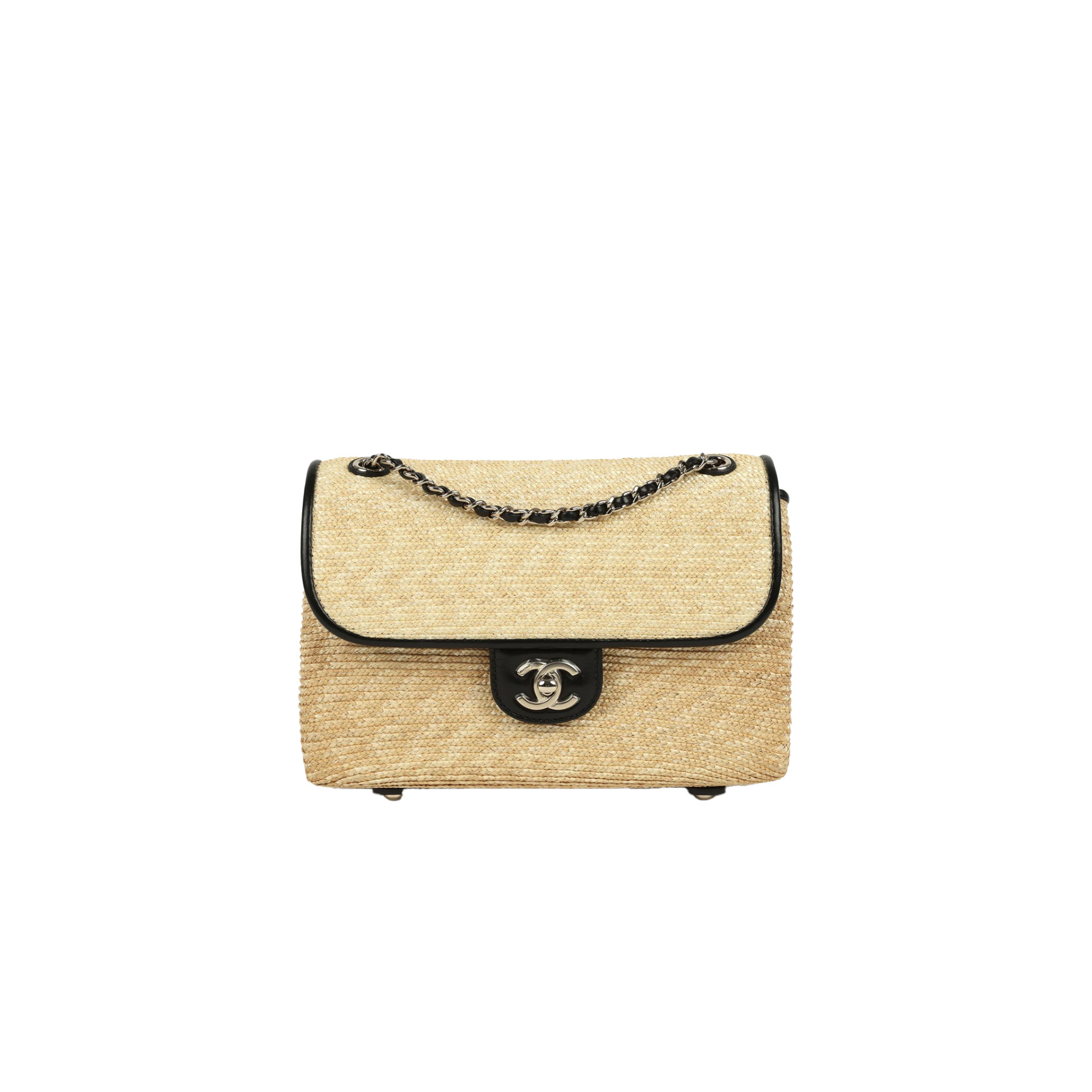 CHANEL Small Flap Bag Braided Straw, Lambskin