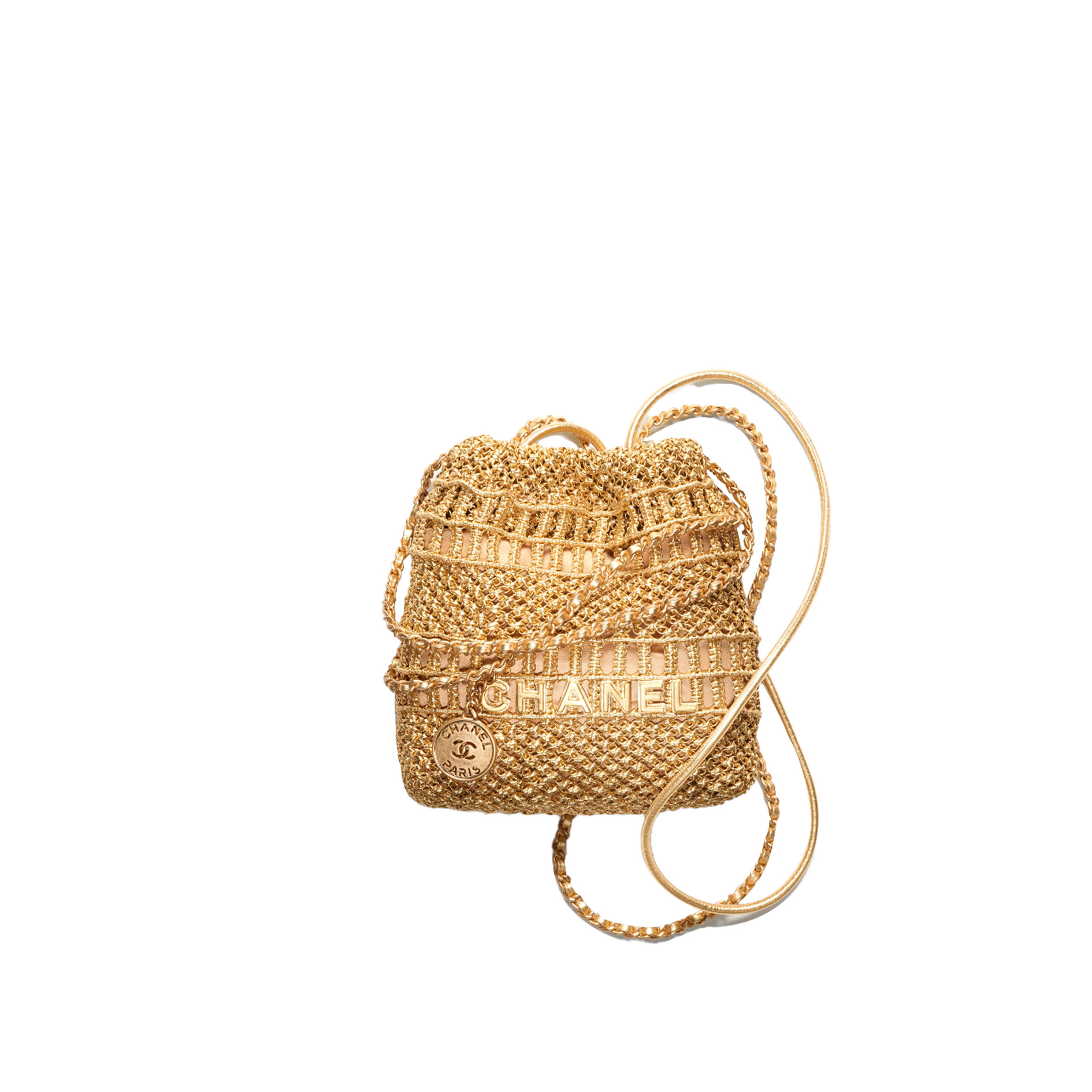 CHANEL 22 Mini Handbag Metallic Calfskin Macrame