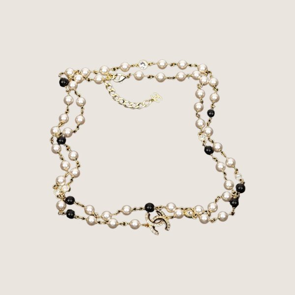 CHANEL Pearl/Black Beads CC Baroque Sautoir Necklace