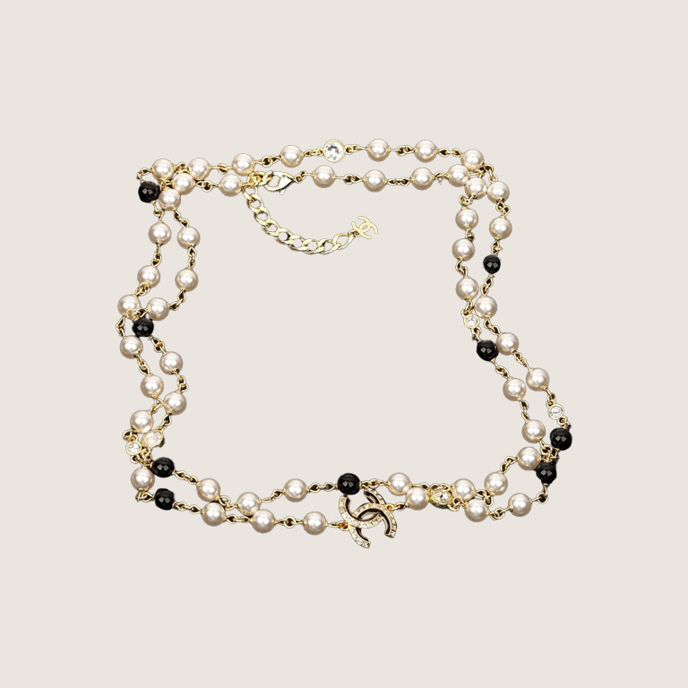 CHANEL Pearl/Black Beads CC Baroque Sautoir Necklace