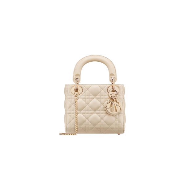 MINI Lady Dior Cannage Lambskin Light Beige