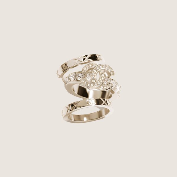 CHANEL 25P Rhinestone Crystal CC Matelassé Ring Set