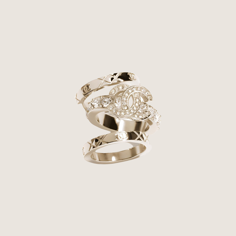 CHANEL 25P Rhinestone Crystal CC Matelassé Ring Set
