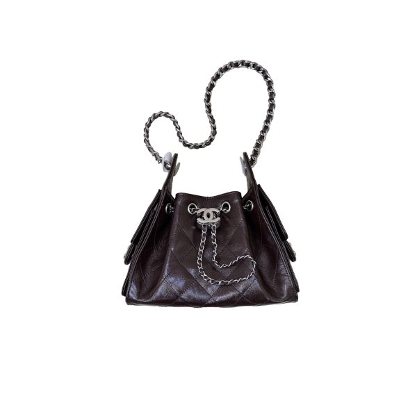 CHANEL 25 Small Handbag Shiny Crumpled Calfskin Dark Brown