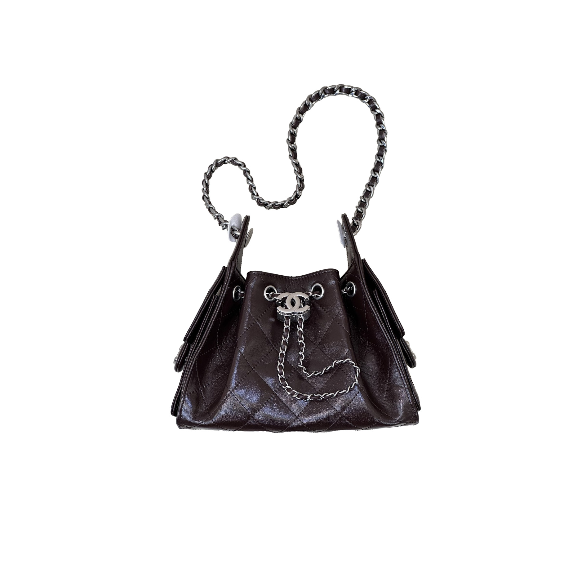 CHANEL 25 Small Handbag Shiny Crumpled Calfskin Dark Brown