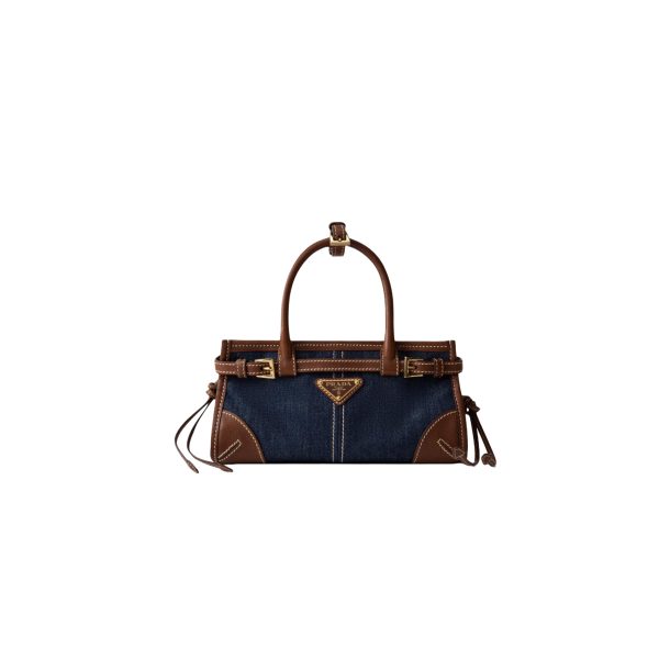 PRADA Blue/Coffee Bonnie small denim and leather handbag