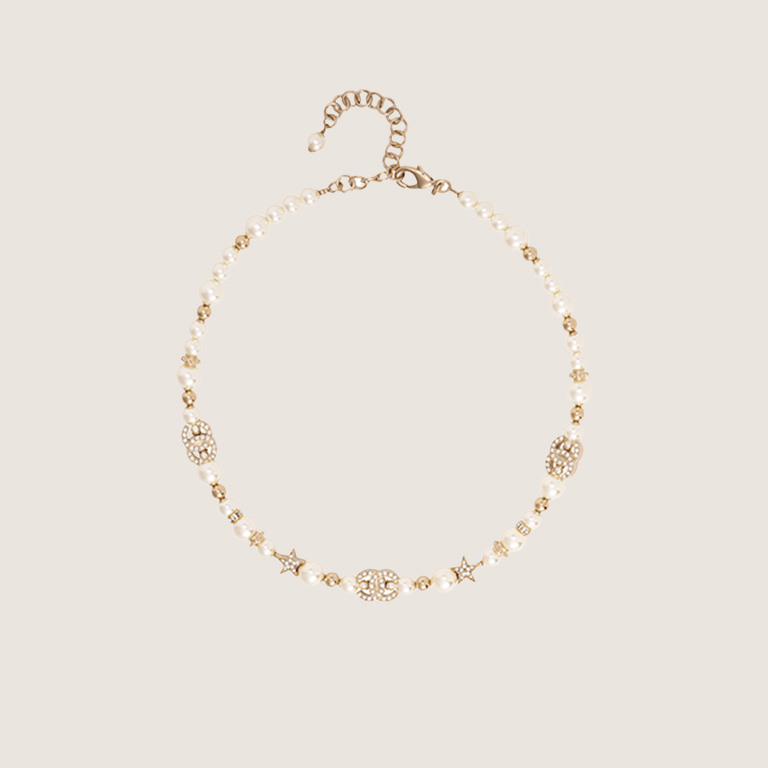 CHANEL 23A Star Pearl Rhinestone Double C Necklace