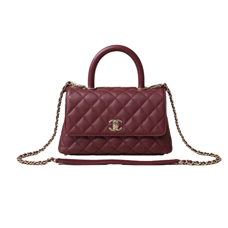CHANEL 24A Flap Bag with Top COCO Small Handle Grained Calfskin