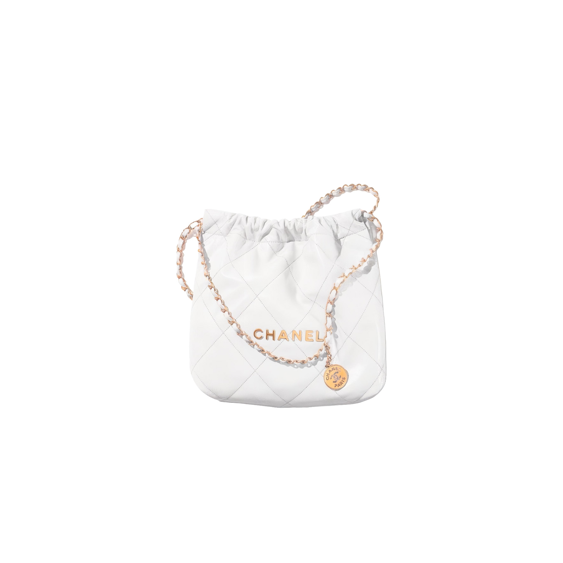 CHANEL Shiny Calfskin Quilted 22bag White
