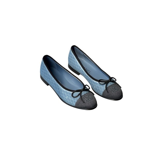 CHANEL Denim Printed Quilt CC Cap Toe Ballerina Flats