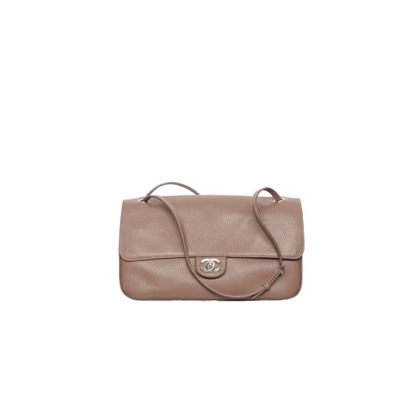 CHANEL Maxi Flap Bag Grained Calfskin In Light Brown
