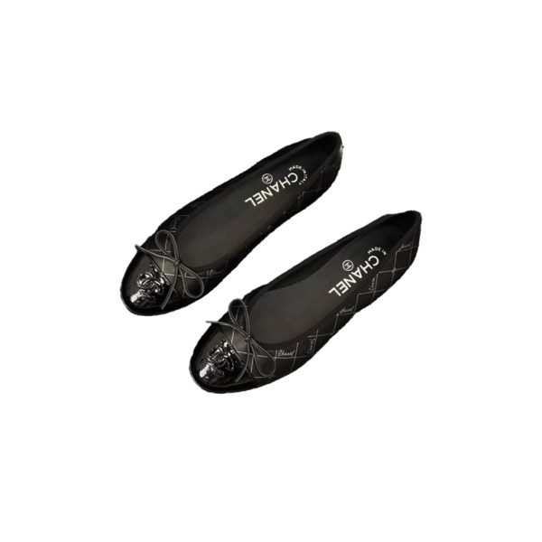 CHANEL Printed Lambskin Patent Cap Toe Ballerina Flats