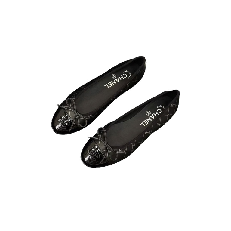 CHANEL Printed Lambskin Patent Cap Toe Ballerina Flats