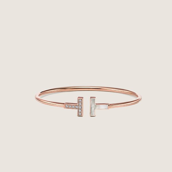 Tiffany Double T Narrow Wire Bracelet With Diamond and MOP