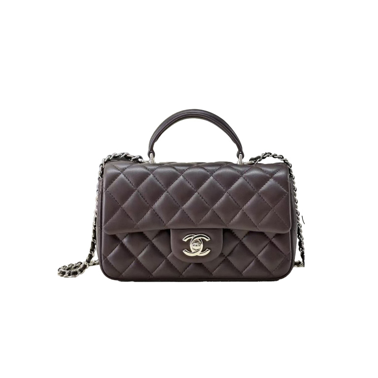 CHANEL CF MINI Handle Lambskin Chocolate Color