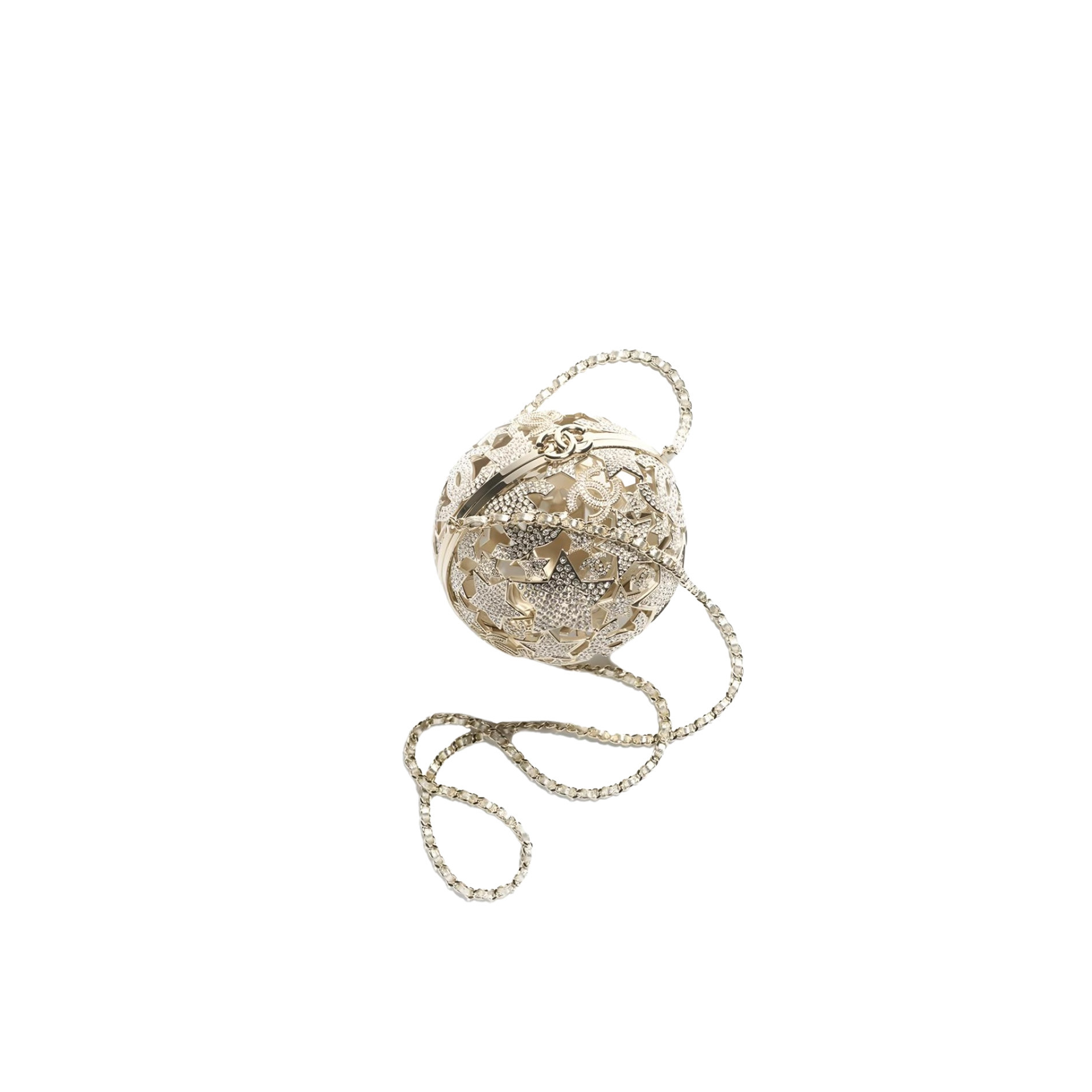 CHANEL Gold Metal Strass Crystal Sphere Minaudiere Clutch