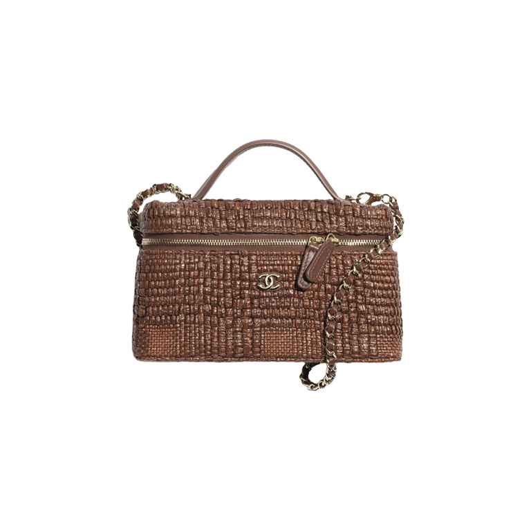 CHANEL Classic Vanity with Chain Braided Raffia Brown