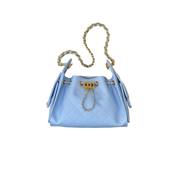 CHANEL 25 Handbag MINI Light Blue Calfskin Light Gold Hardware