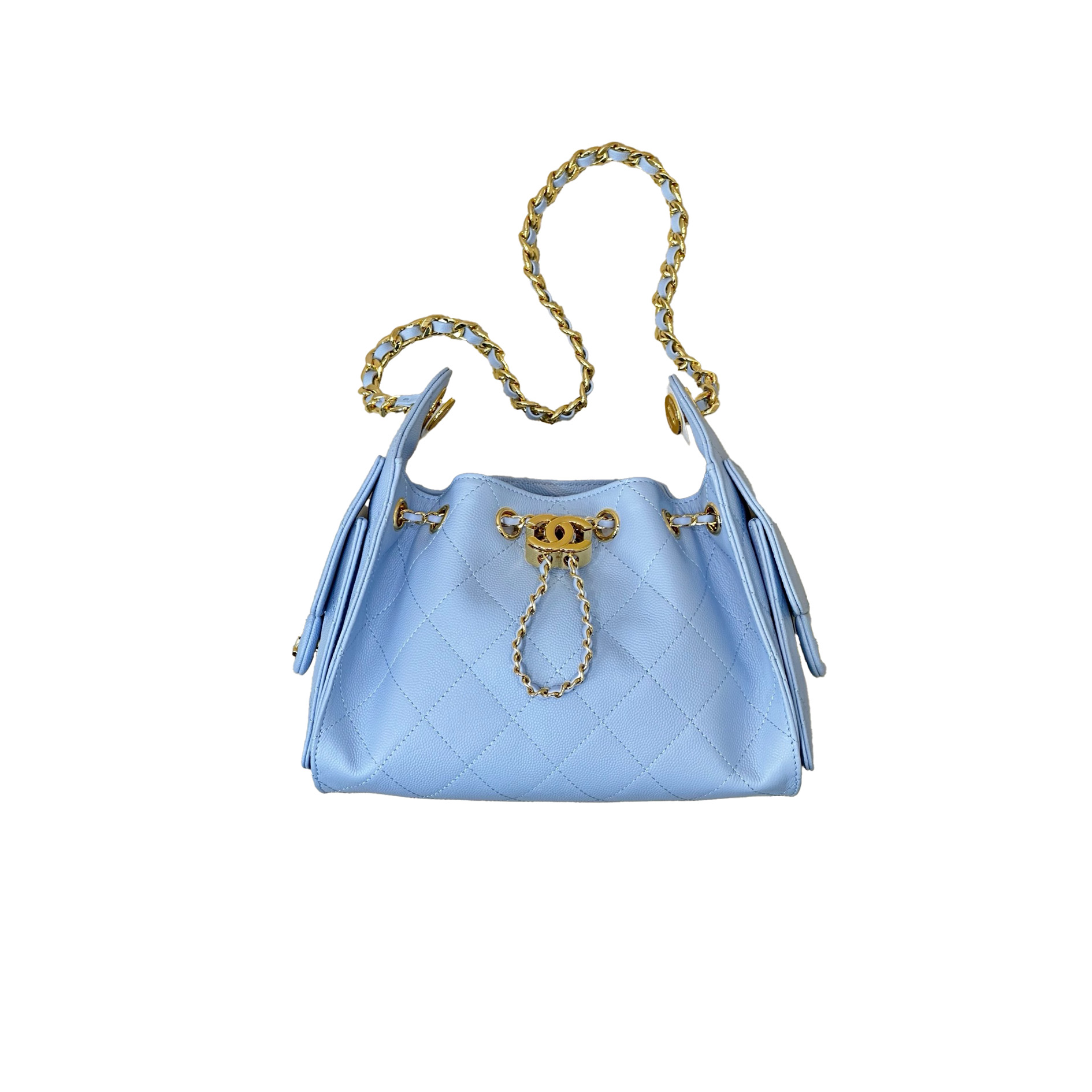 CHANEL 25 Handbag MINI Light Blue Calfskin Light Gold Hardware