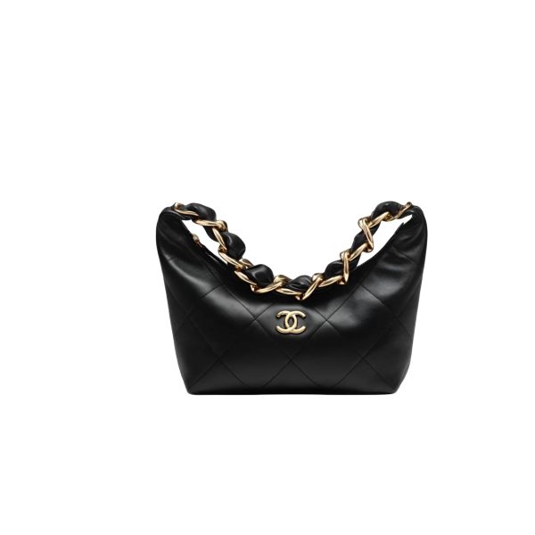 CHANEL 25K Hobo Bag Black Calfskin
