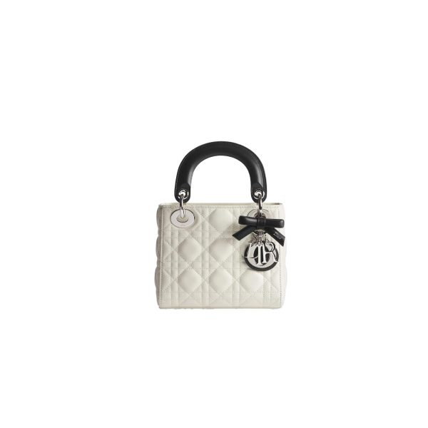 Mini Lady Dior Bag with Chain Two-Tone Latte and Black Cannage Lambskin