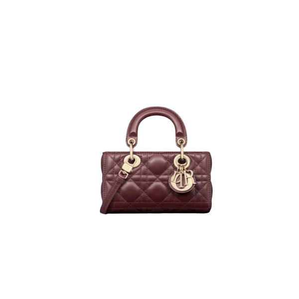 Small Lady D-Joy Bag Cannage Lambskin Burgundy