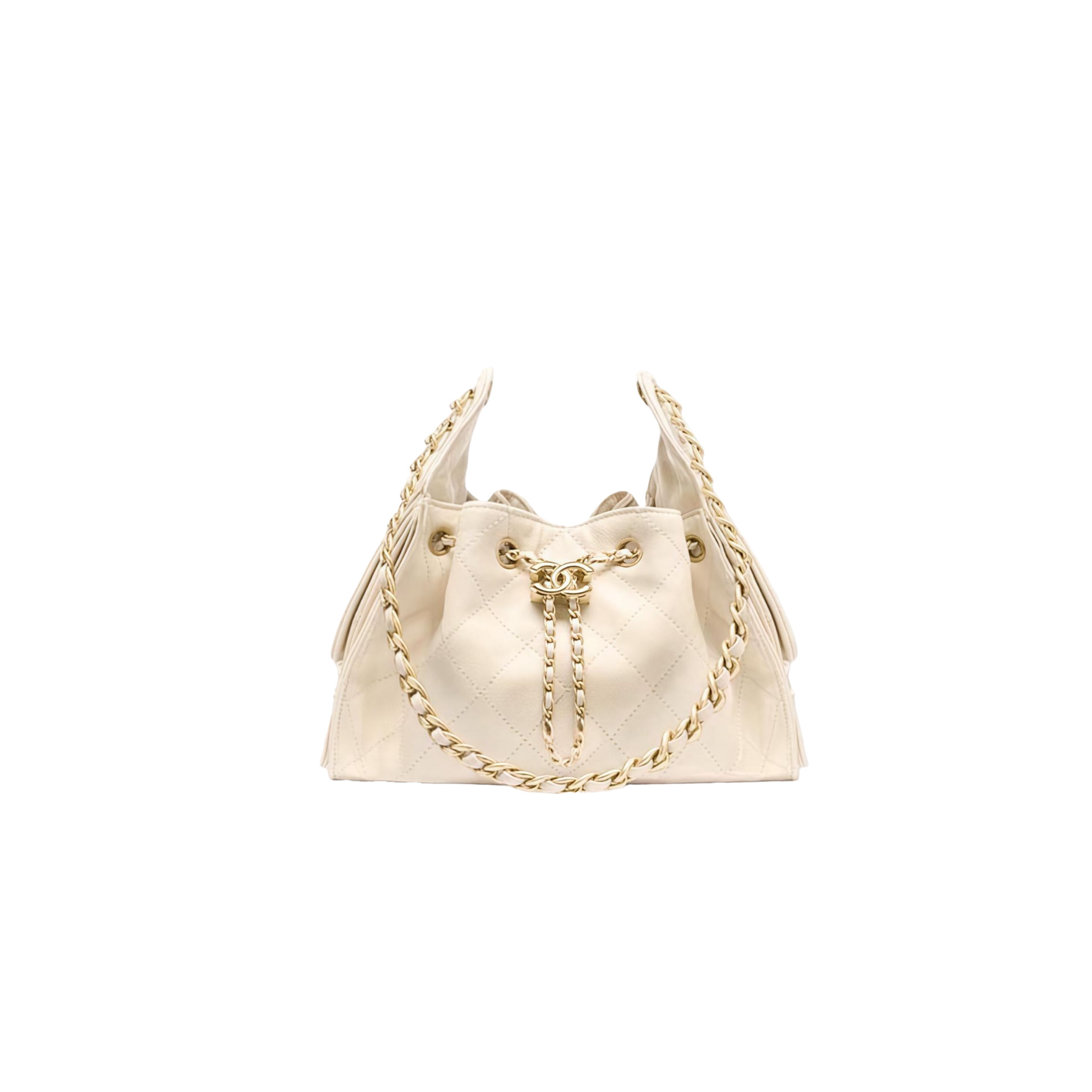 CHANEL 25 Mini Handbag Grained Calfskin Cream