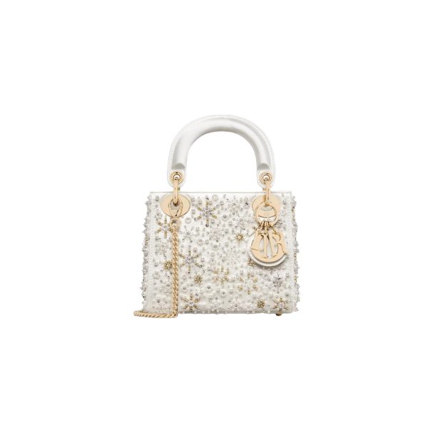Mini Lady Dior Embroidered Snowflake embroidery with beads in Calfskin