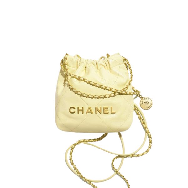 CHANEL Shiny Calfskin Quilted Mini 22 In Chick Yellow