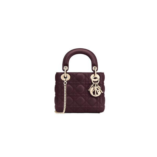 Mini Lady Dior Bag Deep Amaranth Pearlescent Cannage Lambskin