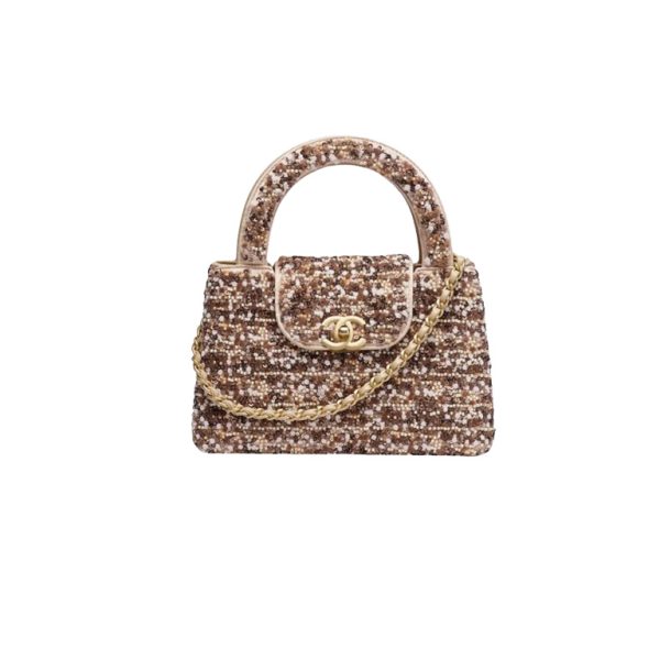 CHANEL Kelly 26c Bag in Brown Base Fabric with Dense Bead and Sequin Embroidery