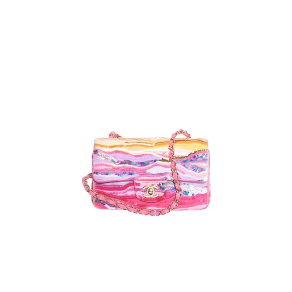 CHANEL Mini flap bag, Embroidered satin, sequins