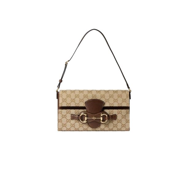 GUCCI GG Canvas Horsebit Shoulder Bag