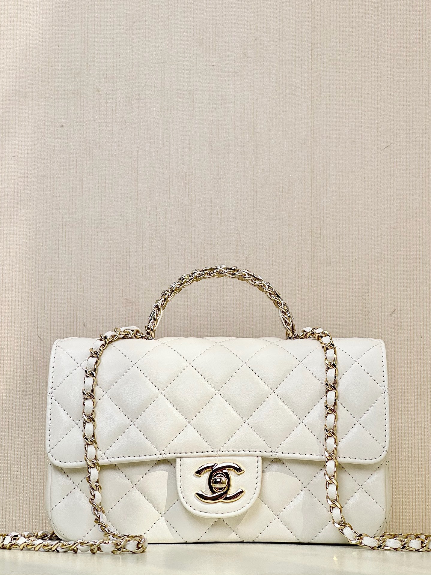 CHANEL Quilted Lambskin Top Handle Mini Flap Bag Gold Hardware, - image 2