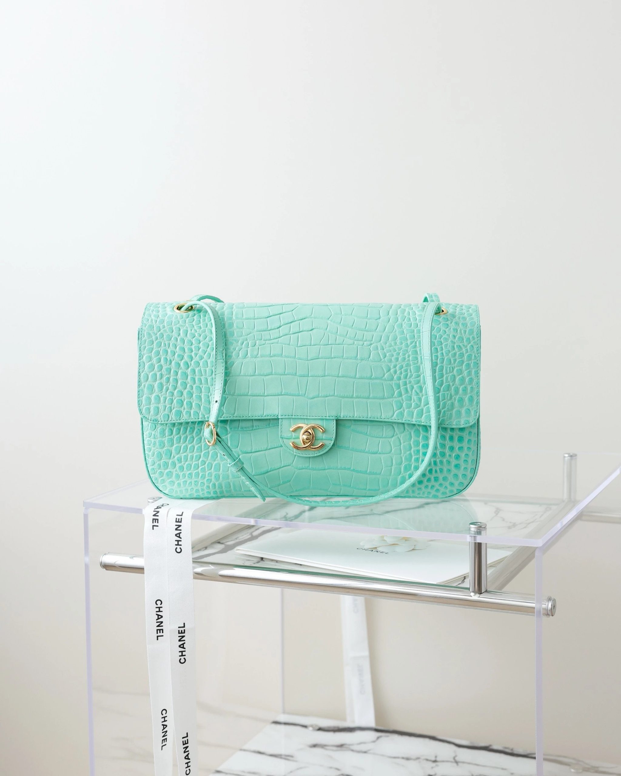 CHANEL Maxi Flap Bag Calfskin Crocodile Embossed - image 2