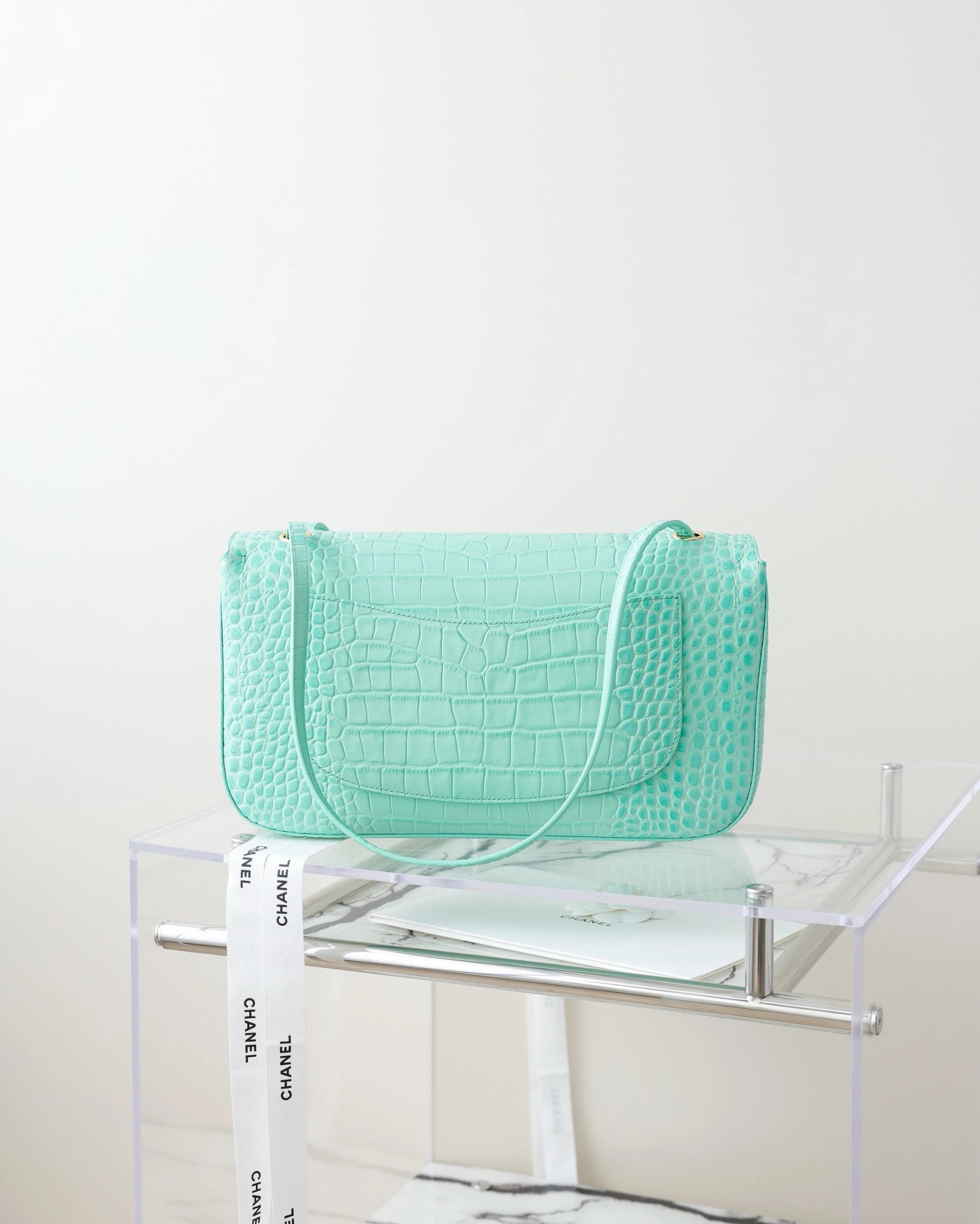 CHANEL Maxi Flap Bag Calfskin Crocodile Embossed - image 3