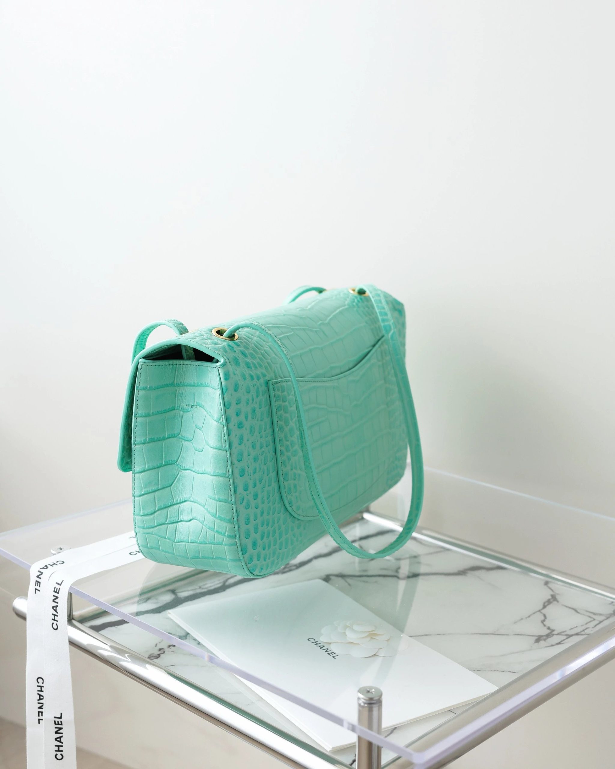 CHANEL Maxi Flap Bag Calfskin Crocodile Embossed - image 4
