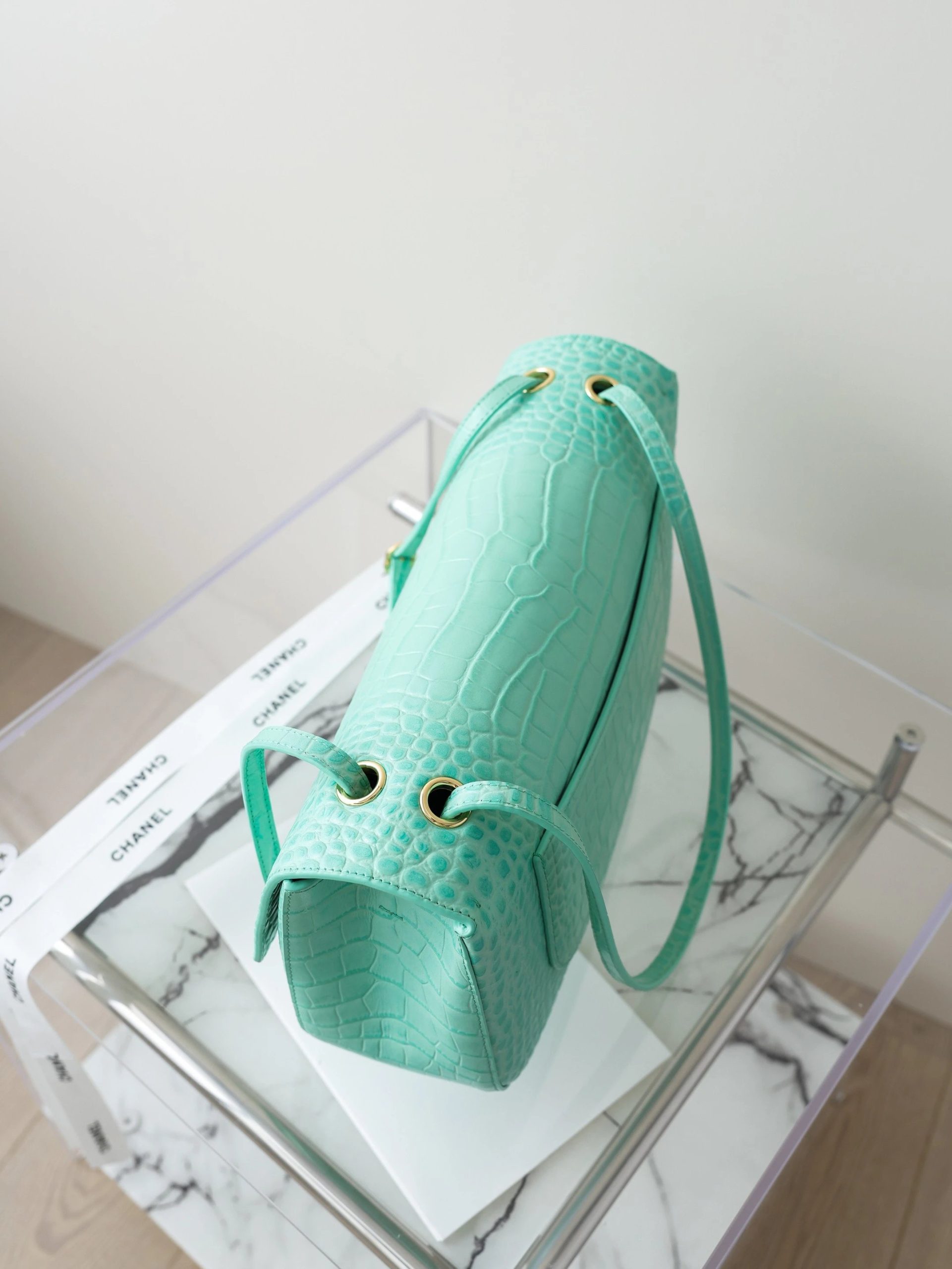 CHANEL Maxi Flap Bag Calfskin Crocodile Embossed - image 6