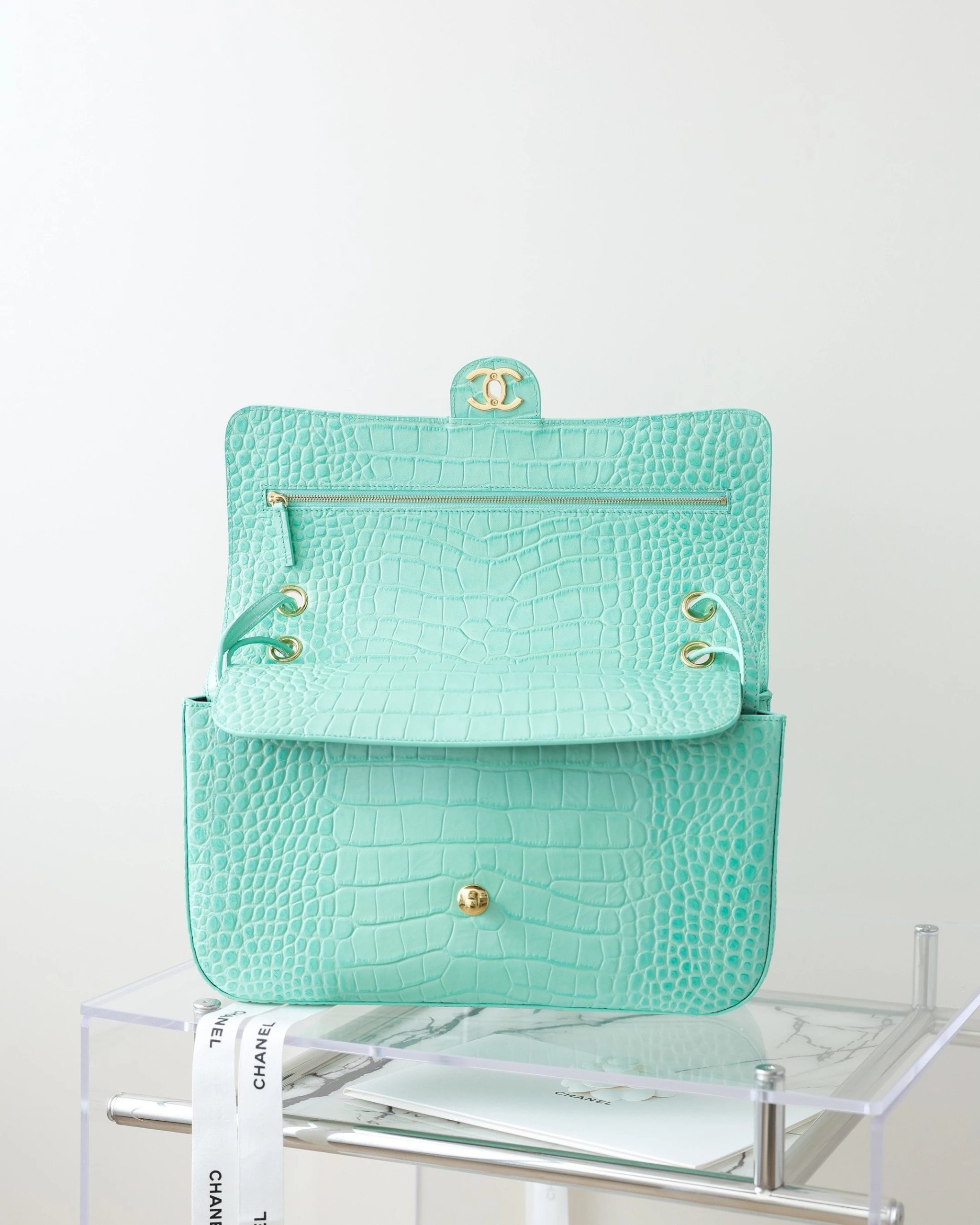 CHANEL Maxi Flap Bag Calfskin Crocodile Embossed - image 7
