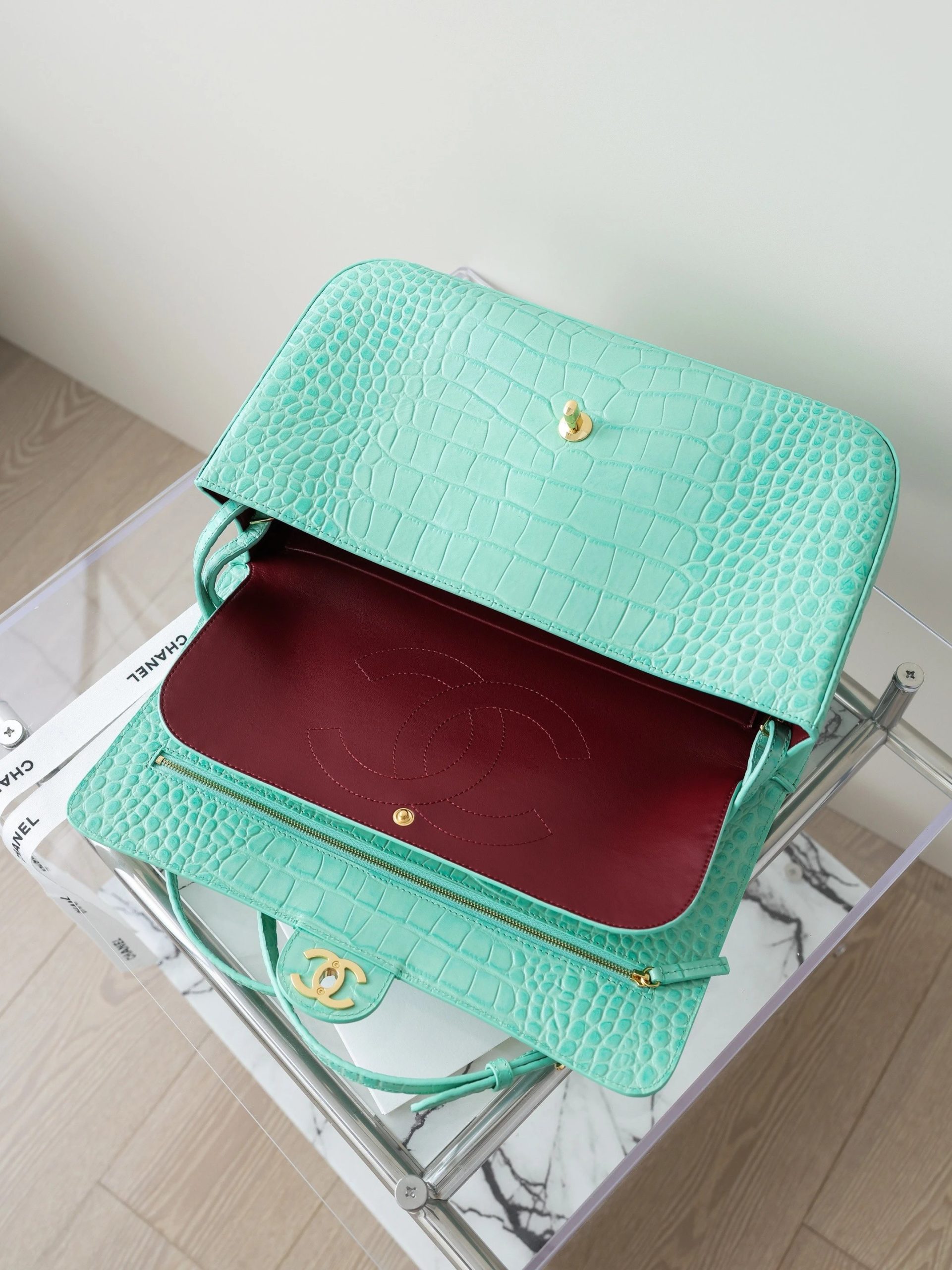 CHANEL Maxi Flap Bag Calfskin Crocodile Embossed - image 8