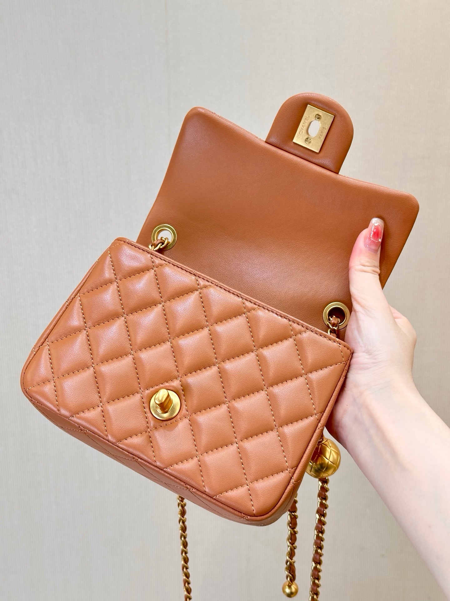 CHANEL MINI Classic Flap with Gold Ball Charm Lambskin - image 6