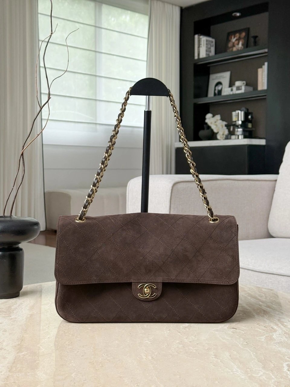 CHANEL Maxi Flap Bag Suede Calfskin In Dark Brown - image 2