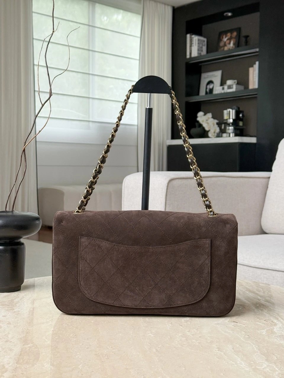 CHANEL Maxi Flap Bag Suede Calfskin In Dark Brown - image 3
