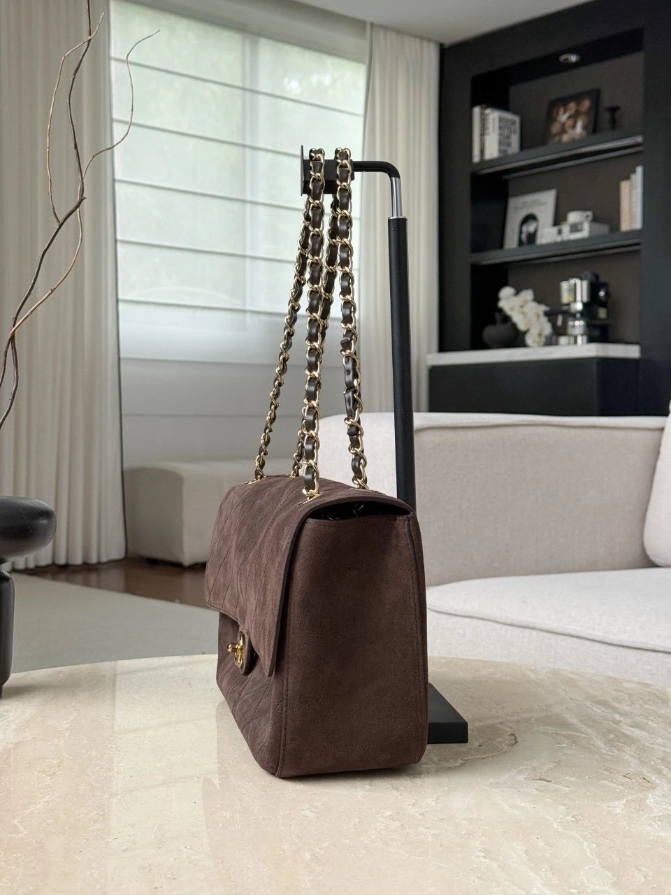 CHANEL Maxi Flap Bag Suede Calfskin In Dark Brown - image 4