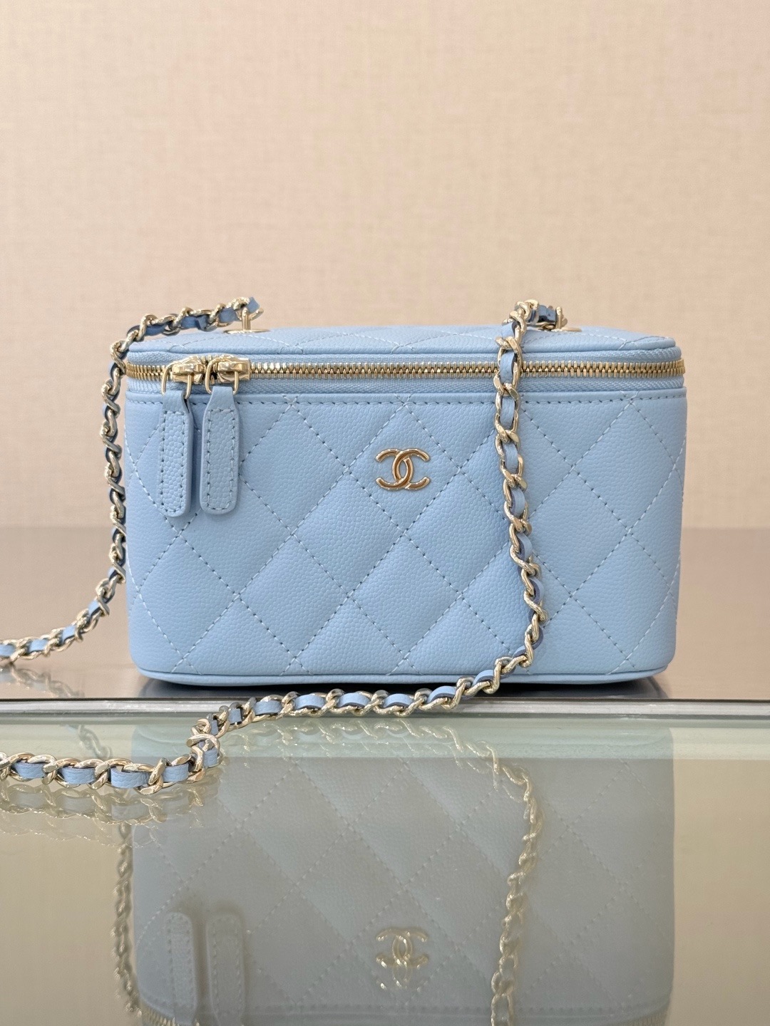 CHANEL Vanity Bag Blue Calfskin - image 2