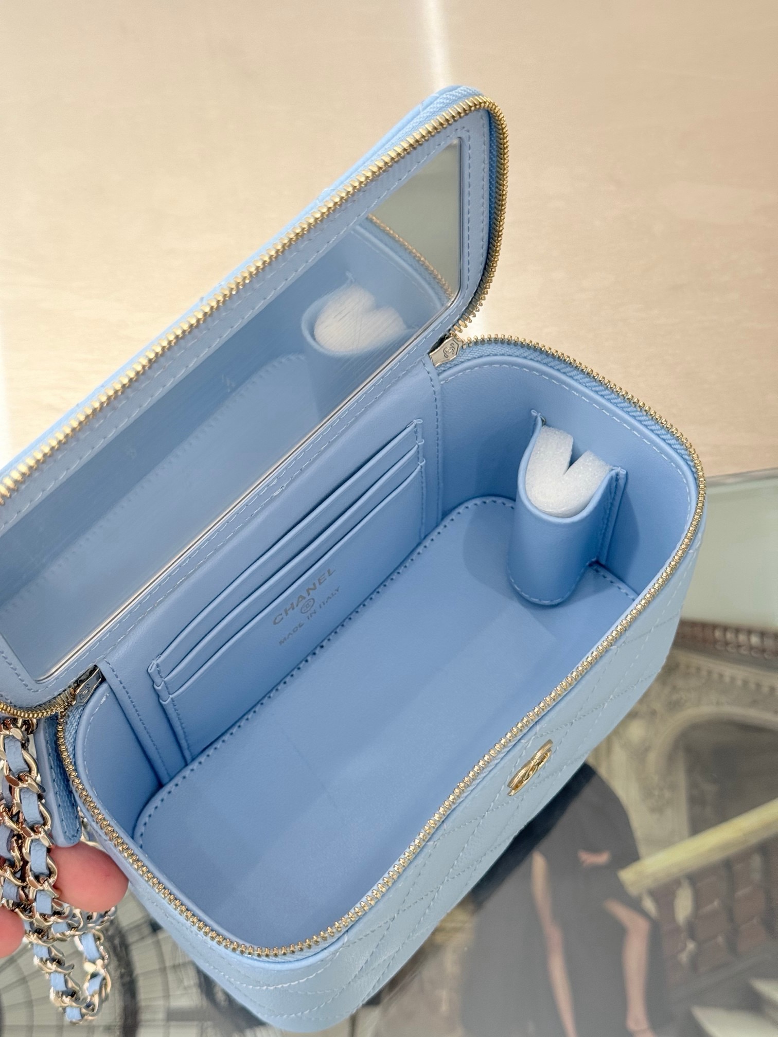 CHANEL Vanity Bag Blue Calfskin - image 6