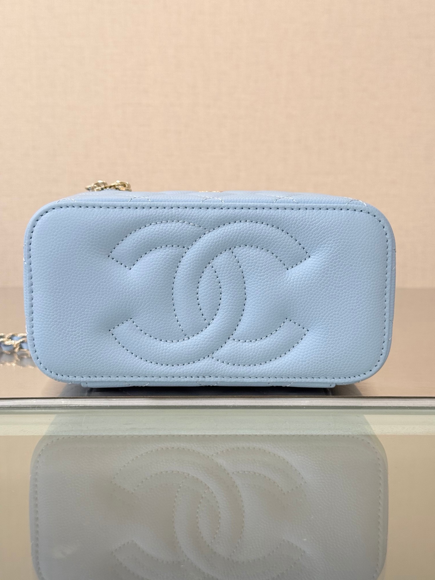 CHANEL Vanity Bag Blue Calfskin - image 5